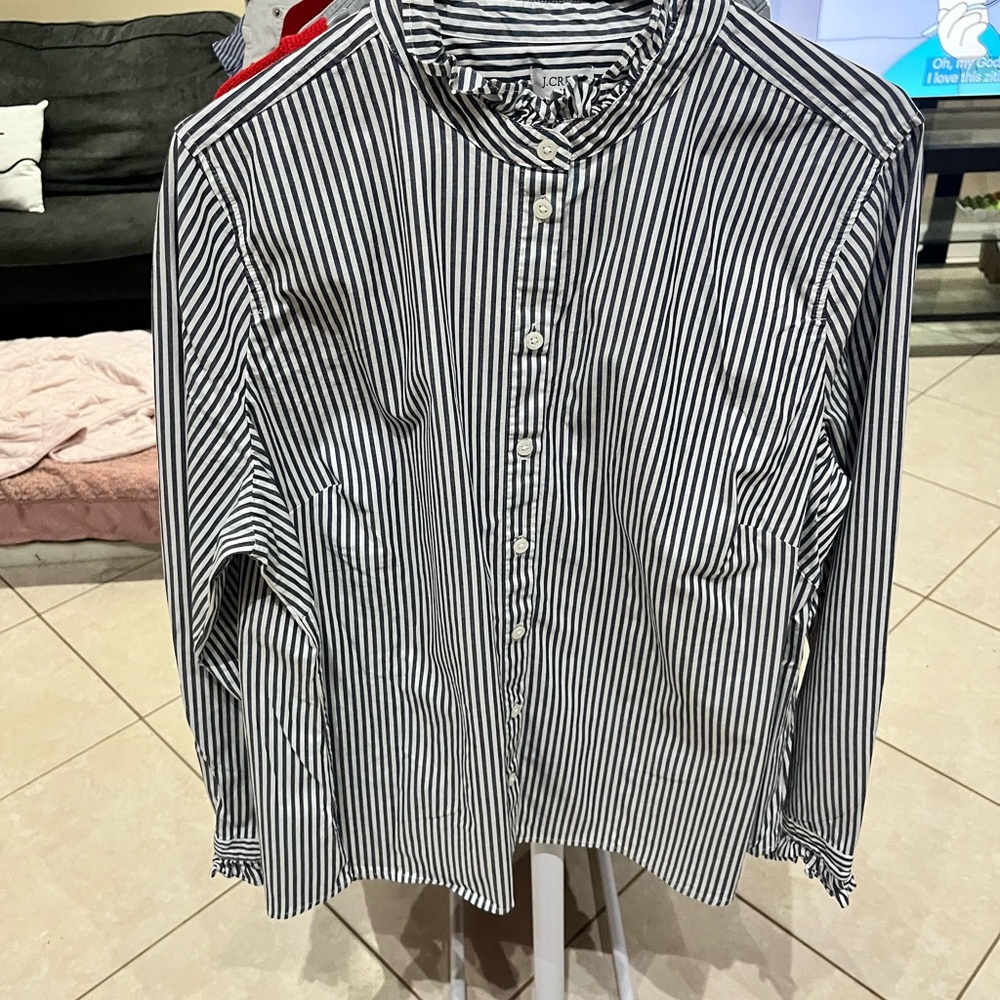 J. Crew Factory Navy and White Striped Blouse